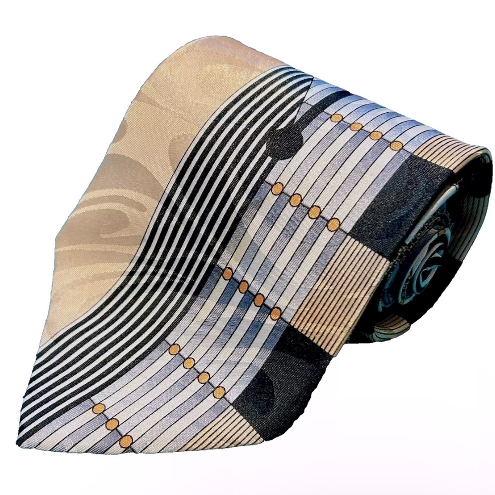 GIANNO Men’s Neck Tie • Peach & Black Abstract Design • 60"L   4” W